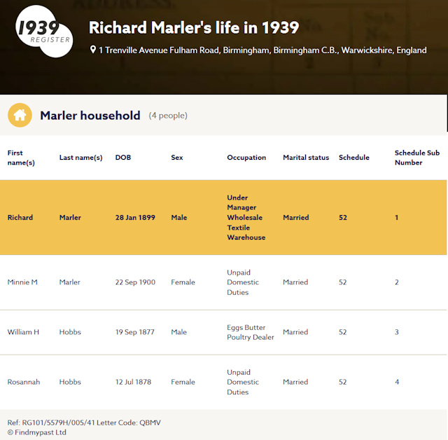 1939 Register for Marler family